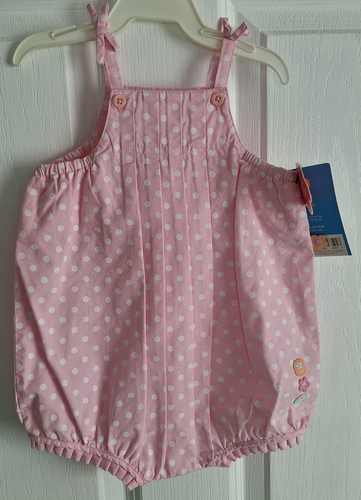 Carter's Baby Girl Sun Suit Romper 12 Mos Pink Polka Dot Bubble Applique Nwt