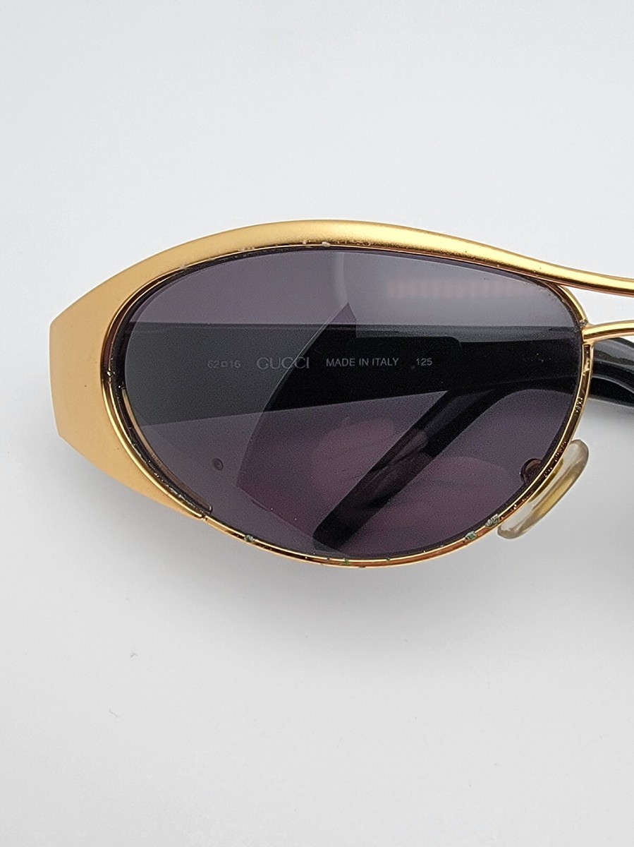 Gucci GG2381/S 032 Gold Black Frame Grey Lens Aviator Sunglasses w
