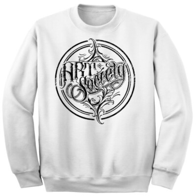 NEW Art Society x Retro Kings DISTRESSED LOGO Crew Sweater WHITE  SMALL-3XLARGE