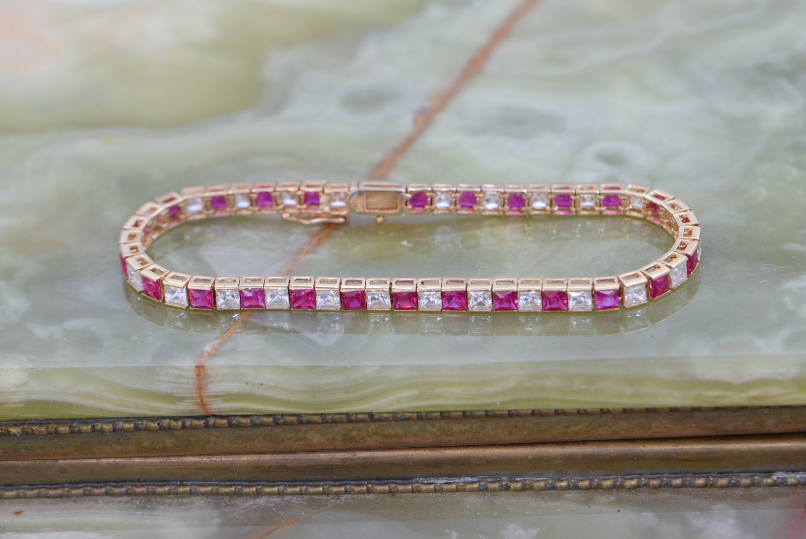 14K Yellow Gold Cubic Zirconia and Synthetic Ruby… - image 1