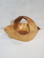 Vintage Burl Wood Basket Bowl - Beatiful Hand Carved Folk Art Wooden Basket.