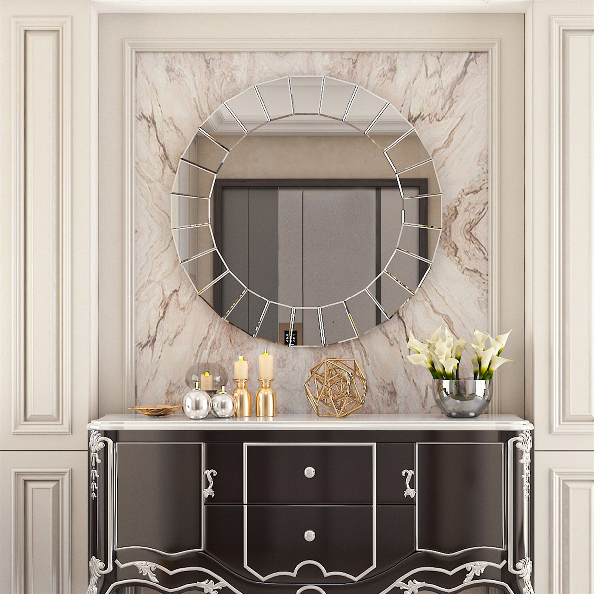 XXL Large Round Art Decor Wall Mirror Entry Living Room Venetian