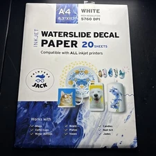 Printers Jack Water Slide Decal Paper Inkjet White 20 Sheets 8.5 x 11 inches ...
