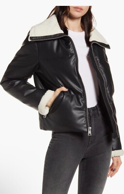 Levi s Women s Faux Leather Quilted Puffer Black Jacket   Size [xs]   Worn Twice