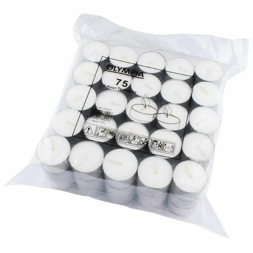 75 X Olympia 8 Hour Tealights White Wax Candles Mood Lighting eBay