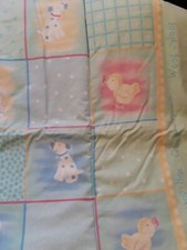 Baby Quilt/ blanket aqua with puppies, bunnies, chicks handmade