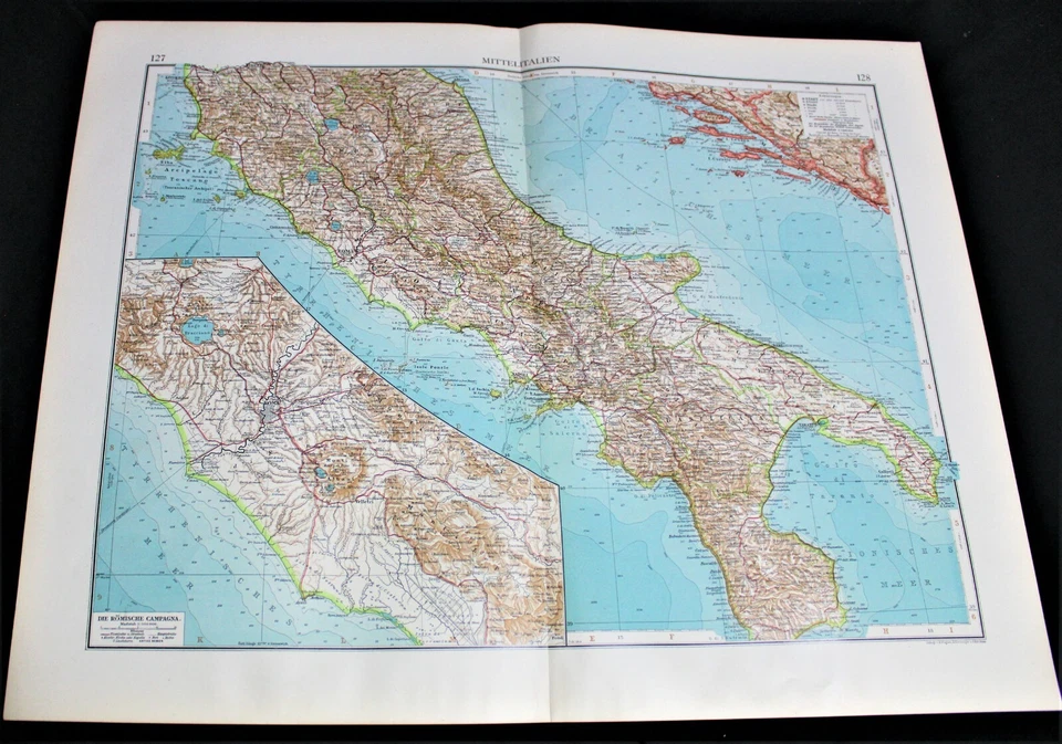 GERMAN ATLAS MAP PAGE PLATES OF ITALY ROME NAPLES VINTAGE PRE WWI EARLY 1900s - Image 4 of 4