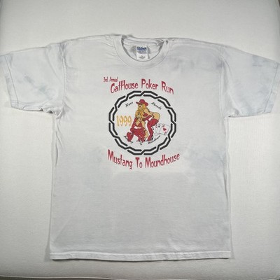 Vintage Cat House Poker Run Shirt Mens XL White Brothel Harley Davidson NV 90s