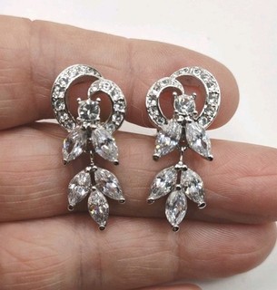 Vintage Nolan Miller ST Clear Rhinestone Dangle Clip On Earrings 1 1/4" F16