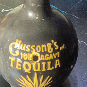 Cusson's 100% Agave Tequila Black Jug Bottle Decanter w/ Handle, Gold