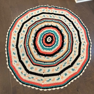 Handmade Crochet Round Area Rug Boho Mandala Circles Acrylic 52''