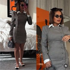 House of CB Leoni Brown Puppytooth Check Bodycon Mini Dress Size L NWT