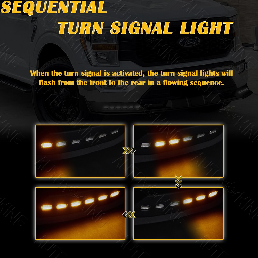 FOR 21-23 FORD F150 BLACK FRONT BUMPER LIP LED SEQUENTIAL RUNNING LIGHT SPOILER