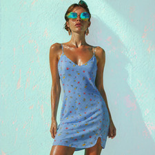 Forever 21 Blue Floral Slip Cami Dress Womens M Spaghetti Strap Summer Mini