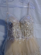 Sherri Hill 39165 Beaded Prom Gown Size 8 Champagne Formal Dress Tags