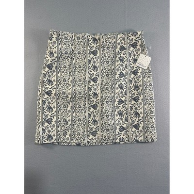 Free People Mini Skirt Womens 2 Macadamia Combo Floral Stripe Denim Boho NEW