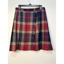 Vintage Talbots Skirt Size 12 Red Plaid Wool Kilt Wrap Pleated Fringed
