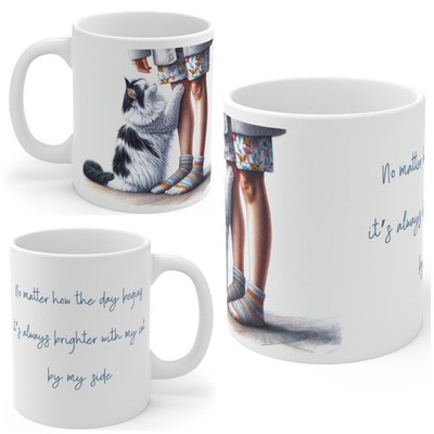 Schwarz-weiße Katze Tasse, Morgenkatze Kuscheltasse 