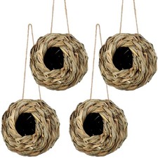 4 Pack Hanging Bird Nest House for Outside, Ball Shape, Hand Woven, Durable S...