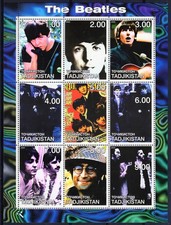 Tadjikistan 2000 HOMMAGE AUX BEATLES Feuille de 9 timbres perforés MNH