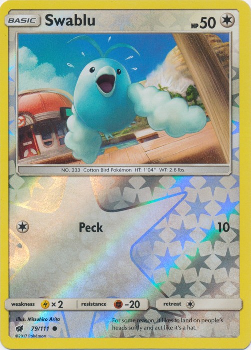 Pokemon - Swablu - 79/111 - Common - Reverse Holo - Sun & Moon Crimson Invasion 