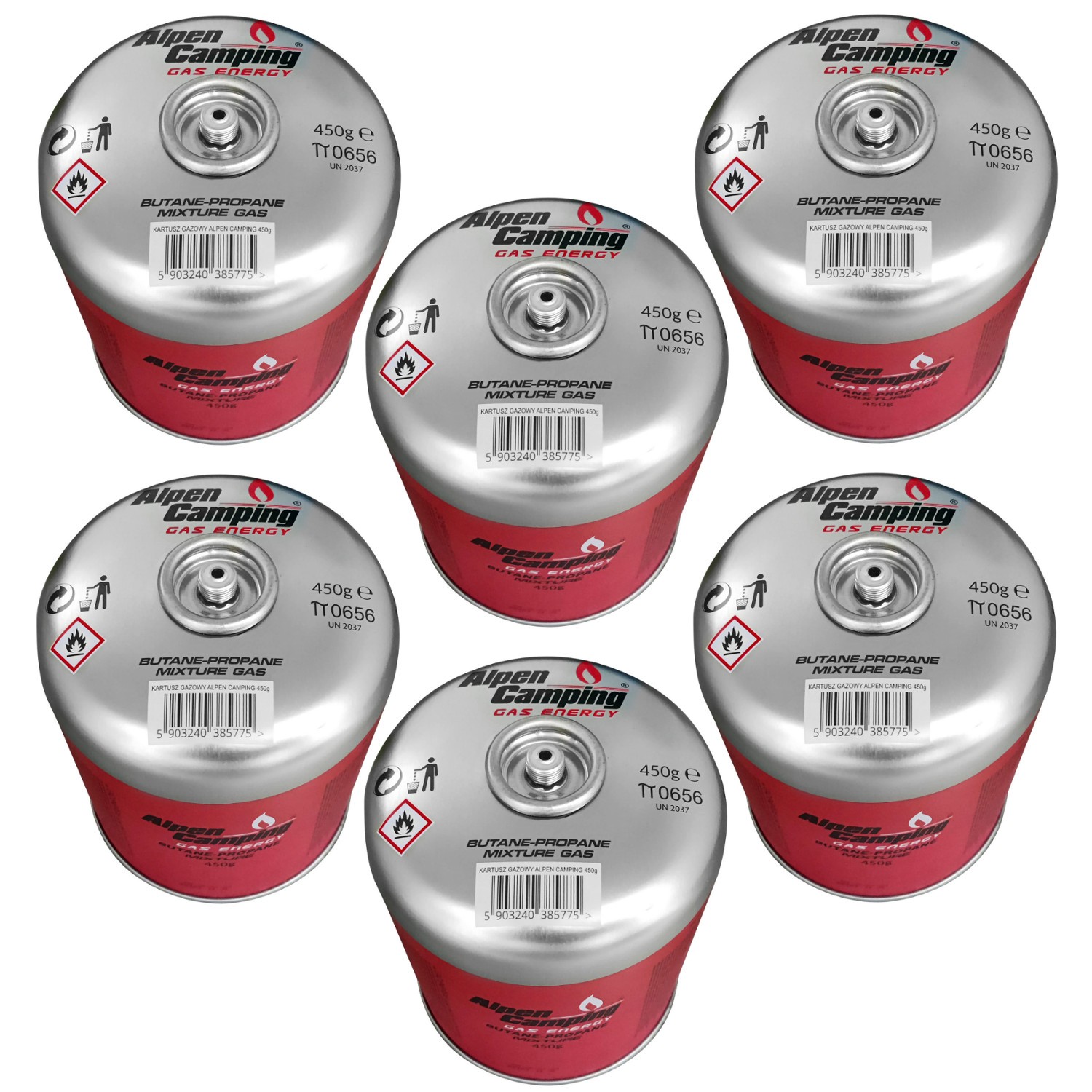 Cartouches gaz propane butane 450g lot de 6 bouteilles camping universelles