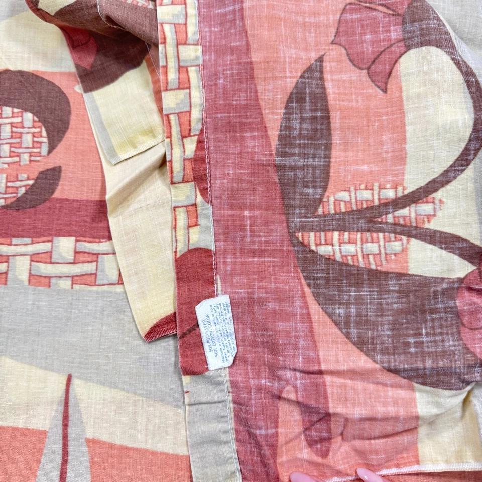 Sábana plana vintage Thomaston marrón completo rojo floral tejido de cesta mcm retro EE. UU. AÑOS 70 Foto 4 de 4