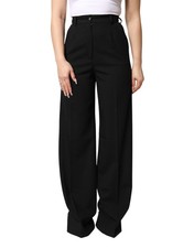 Dolce & Gabbana Black Wool Blend Straight High Waist Women's Pants Authentic