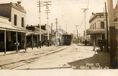 Grass Valley CA Main Street Nevada Co Trolley Horse-Drawn RPPC Postcard COPY