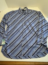 Authentic Tommy Hilfiger 80's 2 Ply Fabric Stripe Cotton Shirt Blue Mens Size L