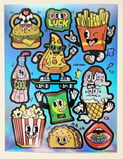 Food Emoji Holographic Sticker sheet. Waterproof