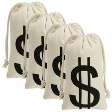 "4pcs Canvas Money Bags 7x13.8"" Costume Prop Dollar Sign Halloween Party"