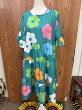 SHEIN Green Multi Color Floral Short Sleeve Midi Dress L Large Spring Summer
