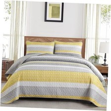 Size Quilt Set,3 Piece Fall Soft Lightweight Bedspreads King Yellow Striped