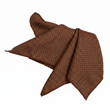 NWT Eton Brown w Blue White Geometric Print Wool Silk Pocket Square Italy 13"