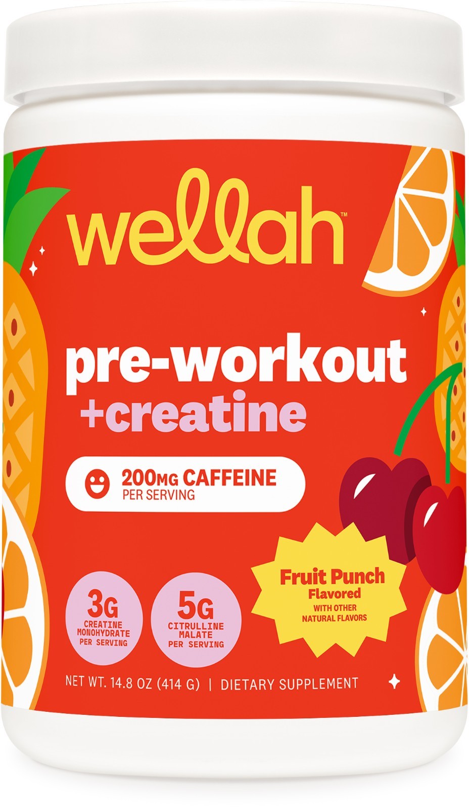 Wellah Pre-Workout Creatine Powder 30 Servings Fruit Punch - 200mg Caffeine 5790₽