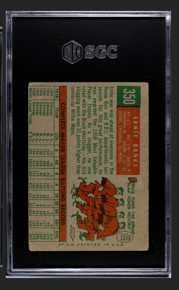 🟥🔥Ernie Banks🔥🟦1959 Topps #350 SGC 2 CUBOS DE CORTE DE COLECCIÓN Foto 2 de 2
