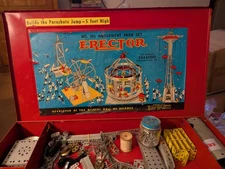 50'S #10 1/2  AMUSEMENT  PARK A.C. GILBERT ERECTOR SET BOX  WITH MANY PARTS