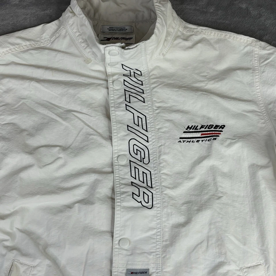 Chaqueta de Atletismo Tommy Hilfiger De Colección Para Hombre Grande Blanca Cremallera Completa Logo Bandera Foto 2 de 4