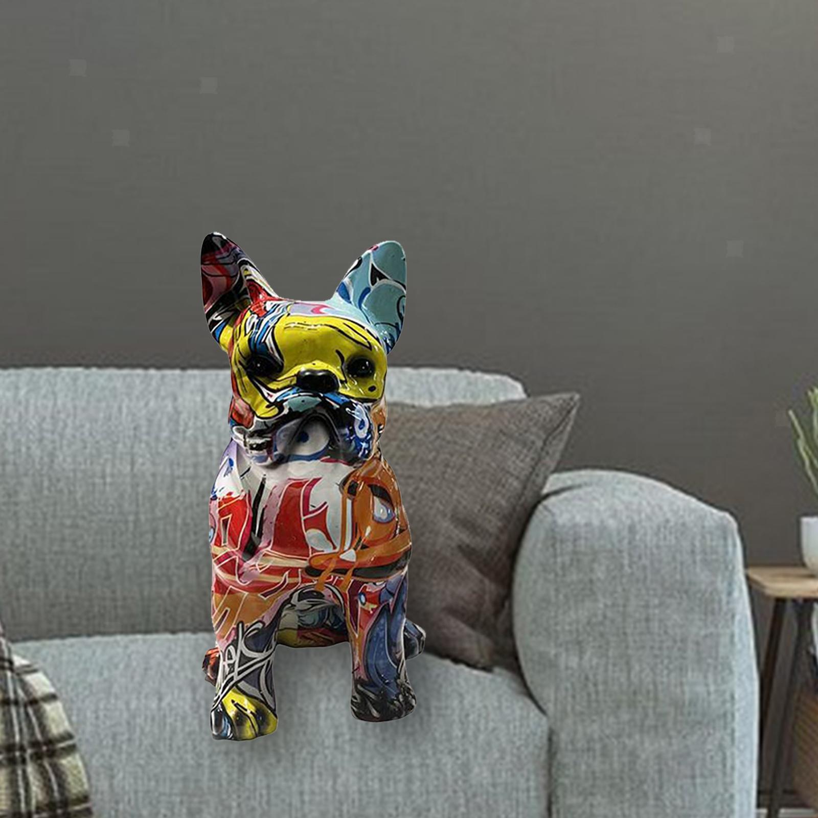 Graffiti-Kunst Statue – Bunte Französische Bulldogge Aus Harz, Deko Für Wohnung & Garten