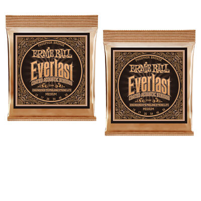 2 PACK Ernie Ball Everlast Coated Phosphor Bronze Acoustic Strings, Medium