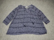 Cj Banks Top Women's Plus Size 1X Blue 3/4 Sleeve Split V-Neck Tasseled