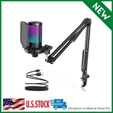 Gaming PC USB Microphone Podcast Condenser Mic with Boom Arm Pop Fil