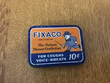 Vintage 1930s Fixaco Throat Confection Tin St Louis MO Great Display Graphics