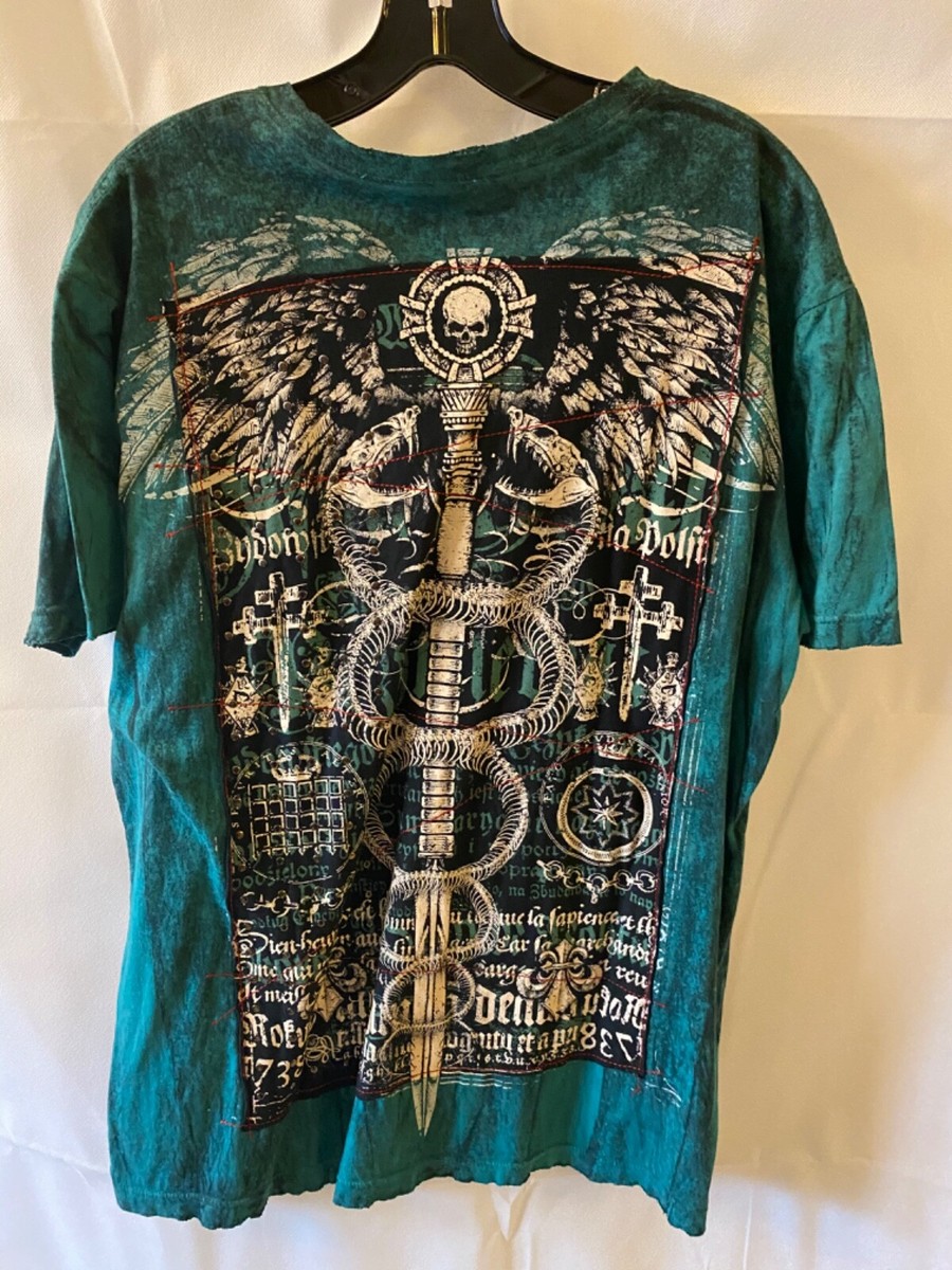 Chemise Homme Affliction Originale Manches Courtes XL Verte à Clous – Occasion Très Bon état