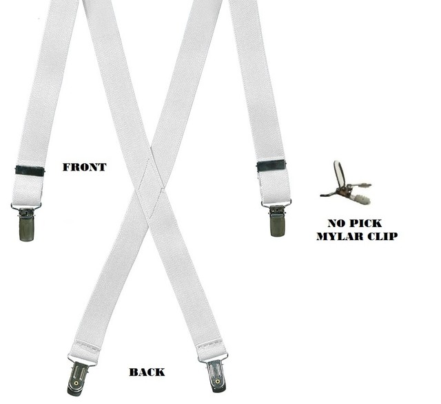NEW Mens White Clip Suspenders Tuxedo Tux Braces X Back Elastic USA