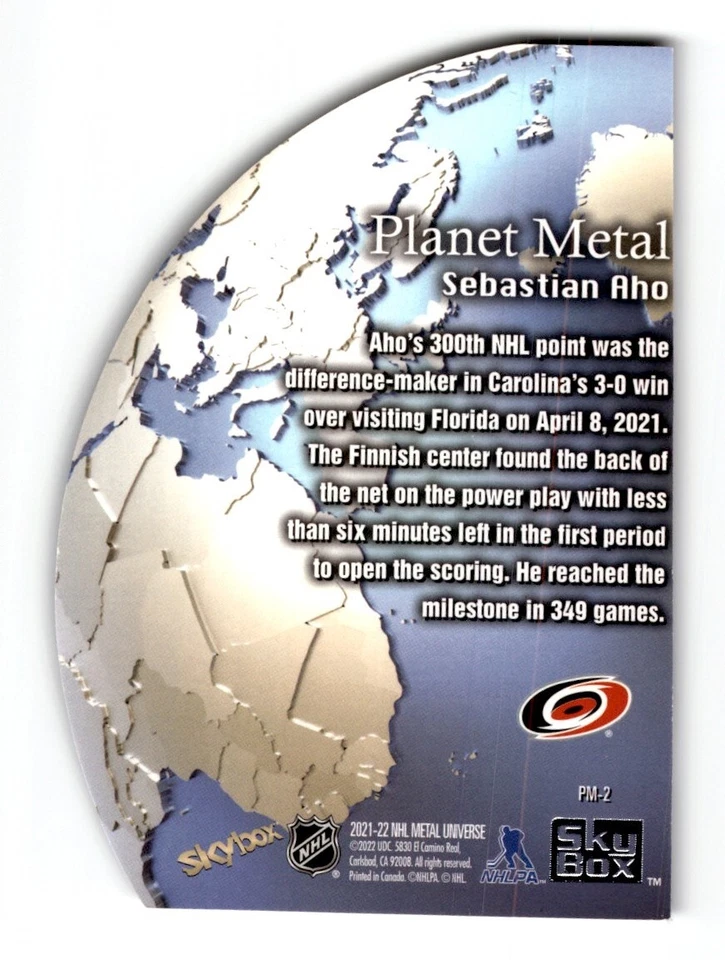 2021-22 Skybox Metal Universe Planet Sebastian Aho #PM-2 Carolina Hurricanes - Image 2 of 2