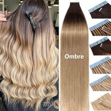 Thick 20pcs Tape In Remy Human Hair Extensions Skin Weft 50g FULL HEAD Ombre USA