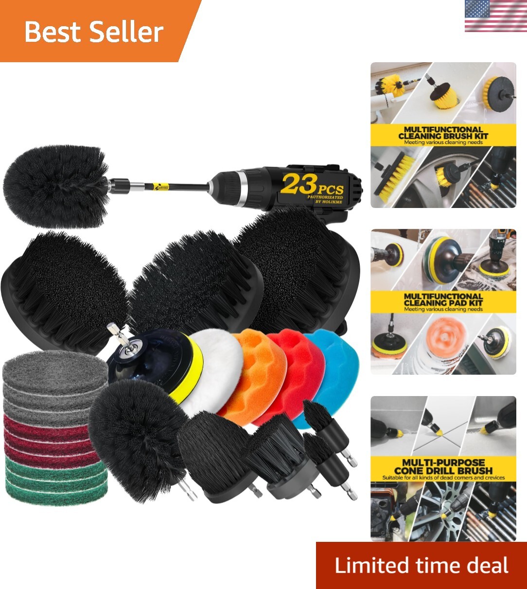 23Pc Drill Brush Scrub Pad Set for Carpet Auto Tile Sink Bathroom Kitchen Cleaning