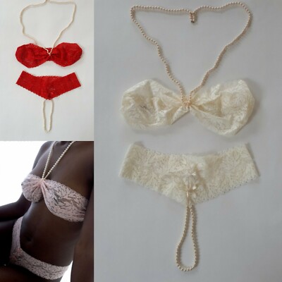 Bracli Sizes S L Bra & Stimulating Pearl Thong Naughty Knickers Erotic Lingerie